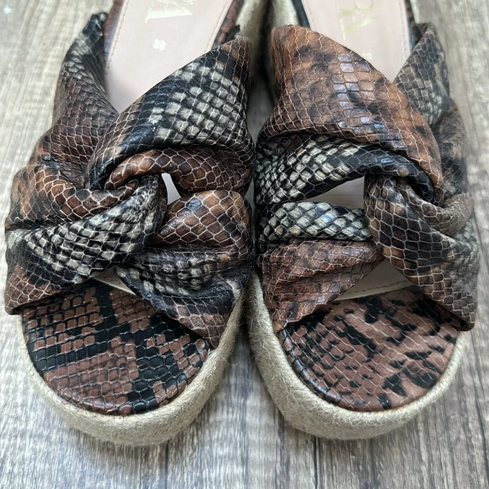 Zara Brown Snakeskin Jute Espadrille Platform Slide Sandals Sz 38 / 7.5